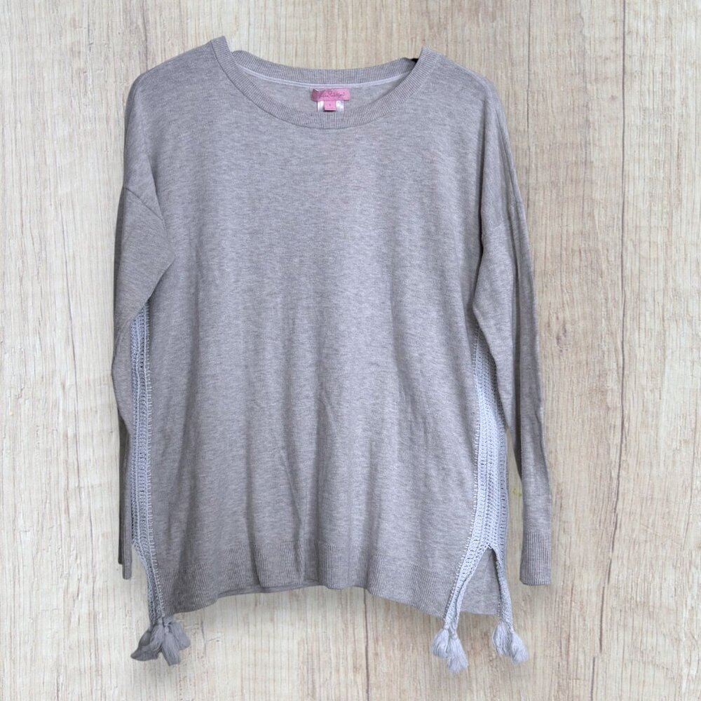 Lilly Pulitzer Jody Tassel Sweater Gray Coolmax Cotton Preppy Spring Size S